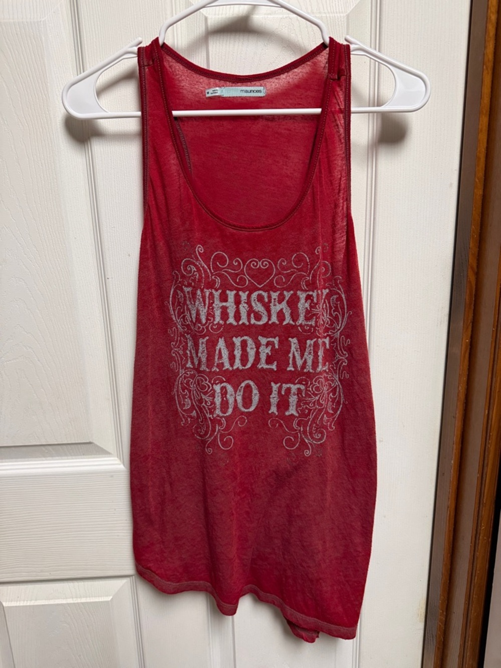 Maurices Red Graphic Tank with Silver Glitter Script